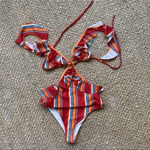 LOVERS + FRIENDS red stripe cutout swimsuit